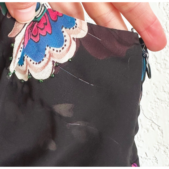 Bandolino Y2K Babydoll Top 8 Chiffon Asymmetrical Grunge Fairy Floral Whimsygoth - Picture 5 of 8